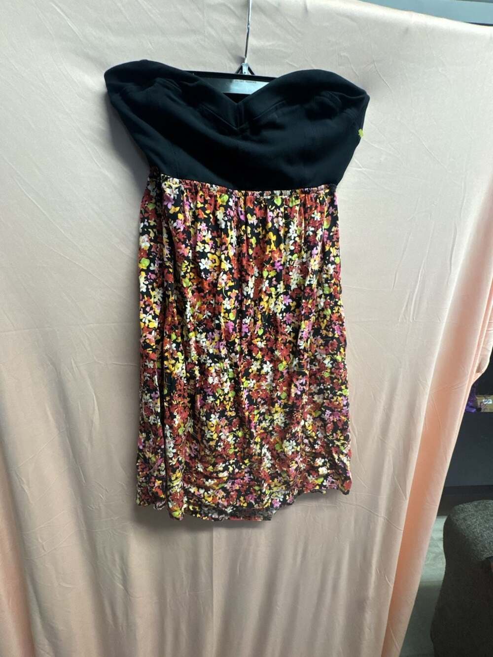 Express Strapless Floral Print Fit and Flare Mini Dress